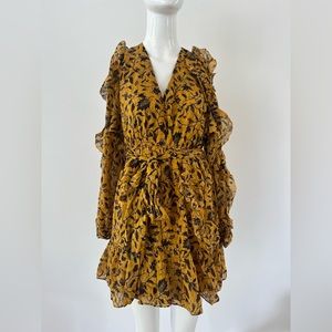 Ulla Johnson Mustard Yellow Silk Ruffle Mini Dress 6